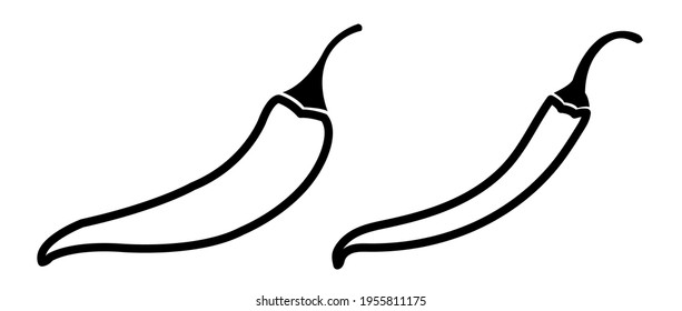 Vector set of chili peppers. Chili pepper food illustration in flat minimalism style, isolated.