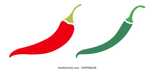 Vector set of chili peppers. Vegetable: sharp red and green chili peppers. Illustration of food hot chilli pepper in flat minimalism style, isolated.