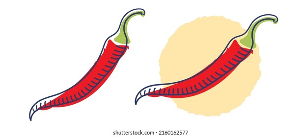 Vector set of chili peppers. Vegetable: spicy red and green chili peppers. Illustration of food hot chilli pepper in flat minimalism style, isolated.