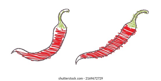 Vector set of chili peppers. Vegetable: spicy red chili peppers. Illustration of food hot chilli pepper in flat minimalism style, isolated.