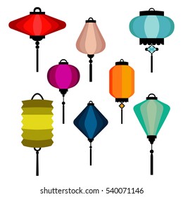 Vector set of Chineese Lanters decoration colorful fun set