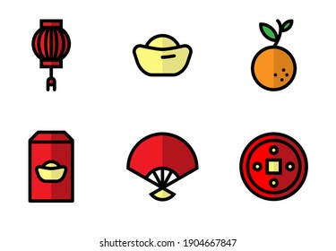 Vector. Set of Chinese New Year filled icon, isolated. Elements can be used for website and application for Chinese New Year Event. 