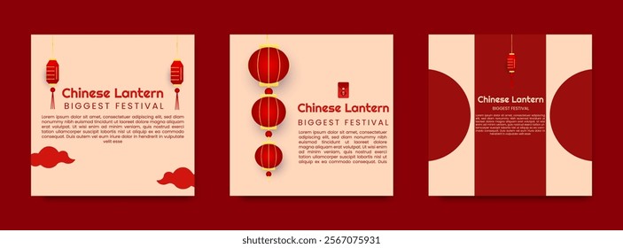 Vector Set chinese new year 2025 for social media template with lantern
