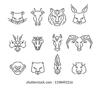 Vector set of Chinese Zodiac Outline