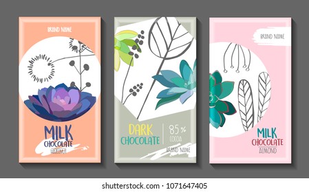 Vector set of chocolate bar package designs.