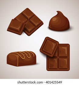 Vector set of chocolate bars and candies.