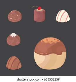 vector set of chocolate candies. cartoon illustartion on dark background