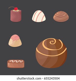 vector set of chocolate candies. cartoon illustartion on dark background
