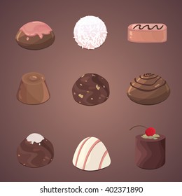 vector set of chocolate candies. Illustration Chocolates and truffles.