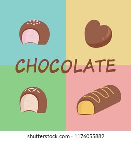 Vector set of chocolate candies isolated on a pastel background.