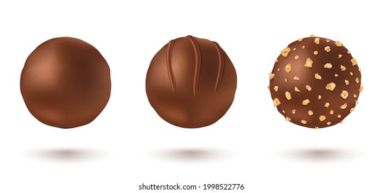 Vector set chocolate candies in realistic style. Vector illustration of a chocolate candy.