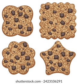 vector set of chocolate chip cookies of different shapes
