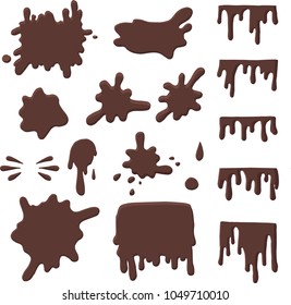 Vector set of chocolate drops and blots. Drops isolated on white background.