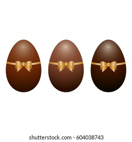 Vector set of  chocolate easter eggs with ribbons and bows isolated on white background. 