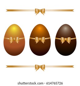 Vector set of  chocolate easter eggs with ribbons  isolated on white background. 