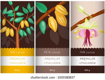 Vector set of chocolate packs. Cocoa bar design. Cartoon style.