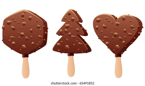 vector set of chocolate popsicles of various shapes