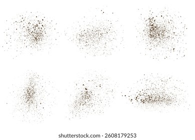 Vector set of chocolate powder dust particles splash isolated grunge texture background illustration