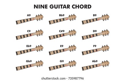 Vector Set. Chord diagram. Tab. Tabulation. Tablature. Finger Chart. Basic Guitar Chords. Guitar Lesson.