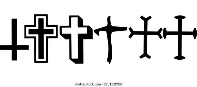 Vector set of christian cross on white background.
