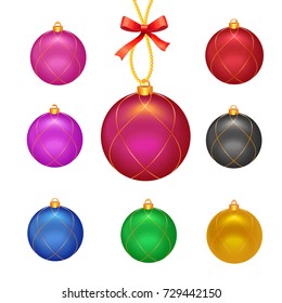 Vector set of Christmas balls. Bow. Christmas beads.