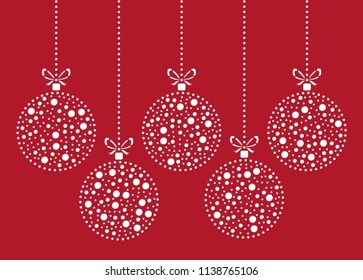 Conjunto vectorial de bolas de Navidad dibujadas por puntos de diferente tamaño. Plantilla para corte por láser. Puntos grandes y pequeños en forma de círculo.
