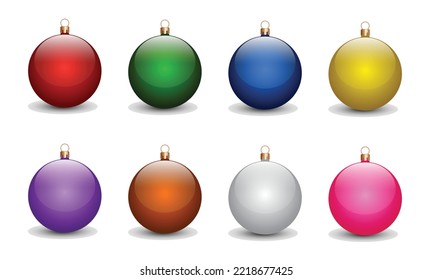 Vector set of Christmas balls with glossy color variants. Christmas holiday design assets, Christmas tree, invitations, celebrations, banners. Christmas celebration. Vector illustration Eps 10