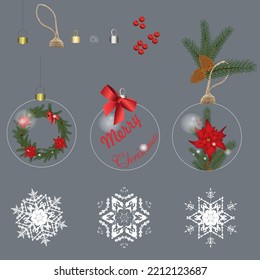 Vector set of Christmas balls and other symbols on a white background