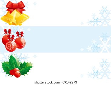 vector set of christmas banners with hand bells, baubles and holly decoration