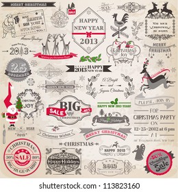 Vector Set: Christmas Calligraphic Design Elements and Page Decoration, Vintage Frames