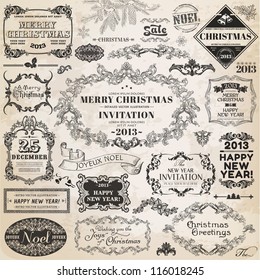 Vector Set: Christmas Calligraphic Design Elements and Page Decoration, Vintage Frames