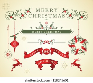 Vector Set: Christmas Calligraphic Design Elements and Page Decoration, Vintage Frames