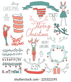 Vector Set Christmas Calligraphic Design Elements and Page Decoration, Vintage Frames
