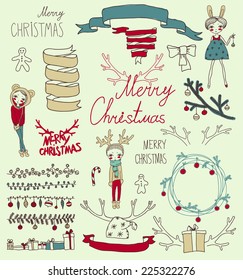 Vector Set Christmas Calligraphic Design Elements and Page Decoration, Vintage Frames