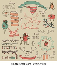 Vector Set Christmas Calligraphic Design Elements and Page Decoration, Vintage Frames sheep