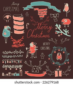 Vector Set Christmas Calligraphic Design Elements and Page Decoration, Vintage Frames sheep