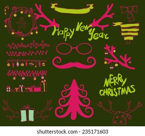 Vector Set Christmas Calligraphic Design Elements and Page Decoration, Vintage Frames