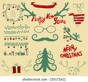 Vector Set Christmas Calligraphic Design Elements and Page Decoration, Vintage Frames
