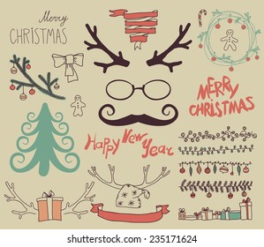 Vector Set Christmas Calligraphic Design Elements and Page Decoration, Vintage Frames
