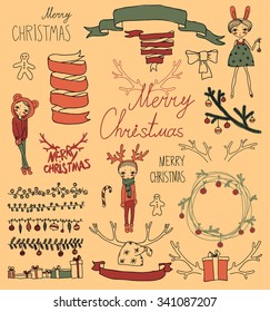 Vector Set Christmas Calligraphic Design Elements and Page Decoration, Vintage Frames