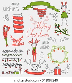 Vector Set Christmas Calligraphic Design Elements and Page Decoration, Vintage Frames