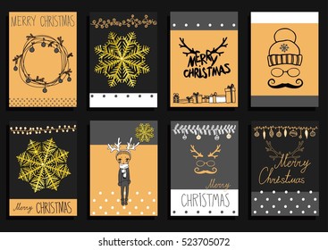 Vector Set Christmas Calligraphic Design Elements and Page Decoration, Vintage Frames with a gold texture set