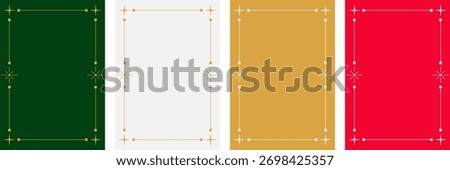 Vector set of Christmas Card with vintage borders. Retro cards with geometric line frames, stars, sparkles, celestial elements.