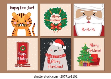 Conjunto de vectores. Tarjetas de Navidad. Ilustraciones dibujadas a mano