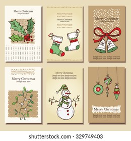 Vector set. Christmas cards  . hand drawn 