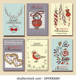 Vector set. Christmas cards . hand drawn 