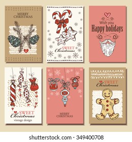 Vector set. Christmas cards . hand drawn 