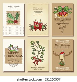 Vector set. Christmas cards . hand drawn 