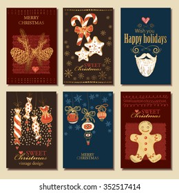 Vector set. Christmas cards . hand drawn 