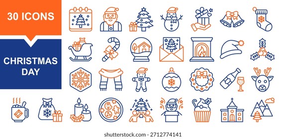 Vector set of christmas day color collection. Containing christmas, santa claus, gift box, tree chistmas	